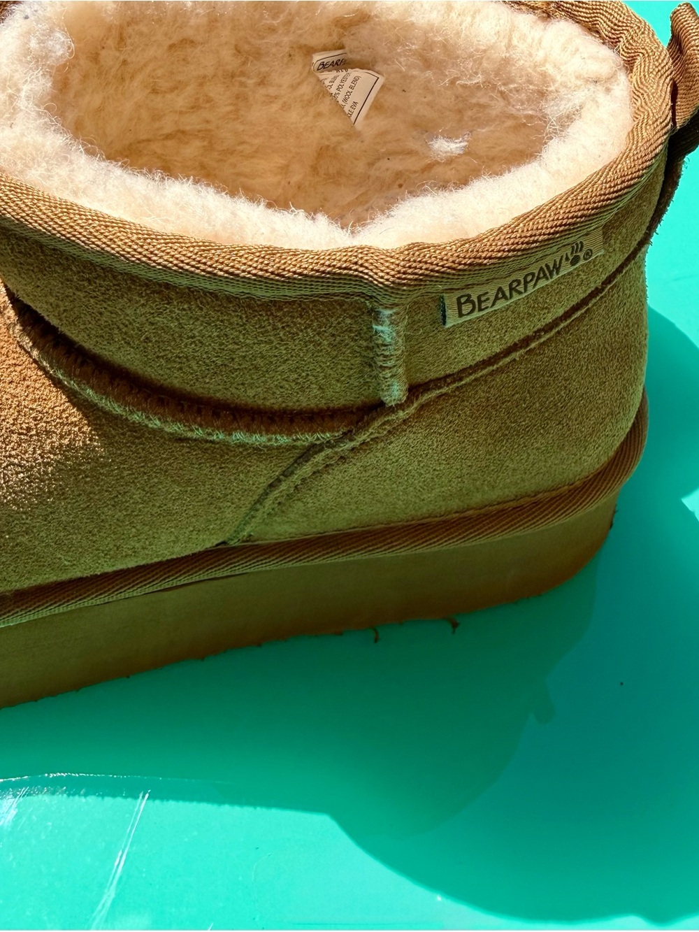 BearPaw Retro Super Shorty Chestnut Brown Suede Shearling Wool Lined Ankle Boots - Picture 4 of 4